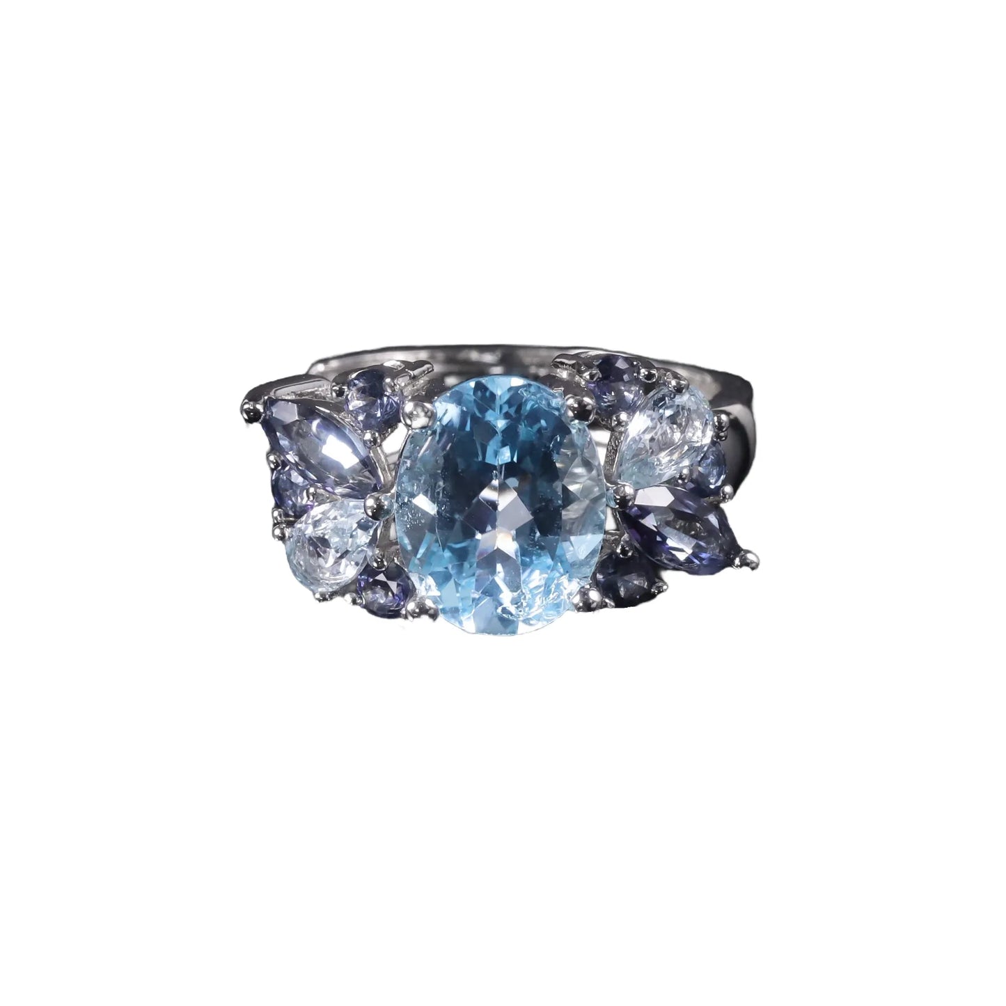 Oval Engagement Ring 925 Silver Natural Topaz Open Ring