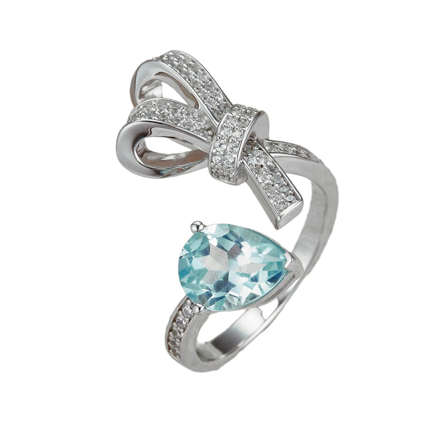 Pear Engagement Ring 925 Silver Topaz Open Ring