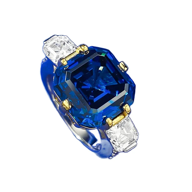 Asscher Engagement Ring 12*12 925 Silver Sapphire