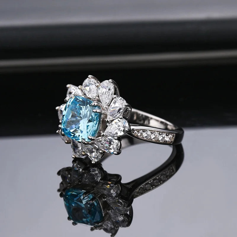 Cushion Engagement Ring 925 Silver High Carbon Diamond