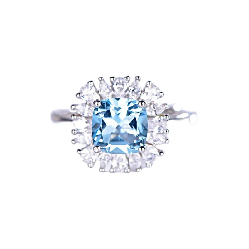 Cushion Engagement Ring 1.5ct 7*7 925 Silver Topaz Open Ring
