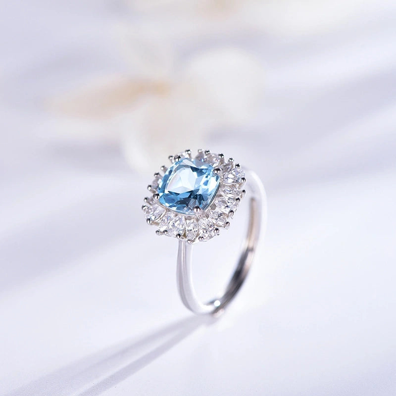 Cushion Engagement Ring 1.5ct 7*7 925 Silver Topaz Open Ring