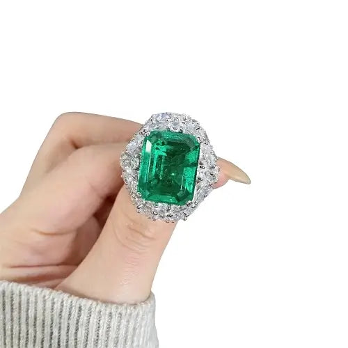 Emerald Engagement Ring 925 Silver