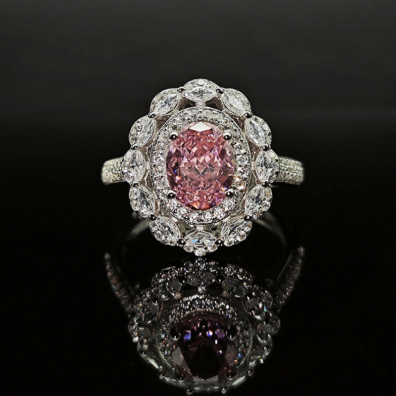Oval Engagement Ring 6*8 925 Silver High Carbon Diamond Open Ring
