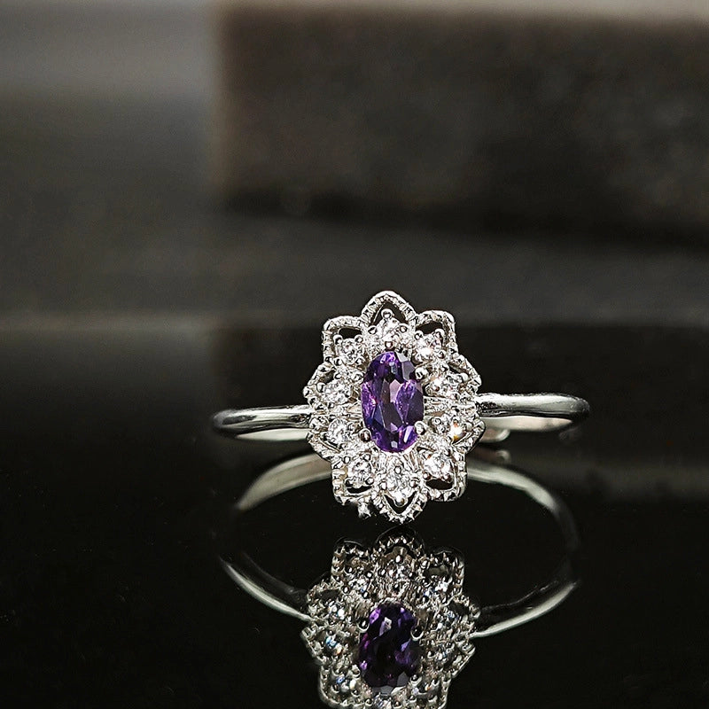 Oval Engagement Ring 3*5 925 Silver Amethyst Open Ring