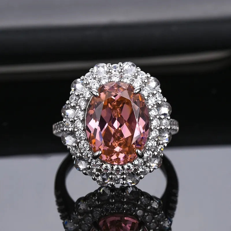 Oval Engagement Ring 925 Silver High Carbon Diamond