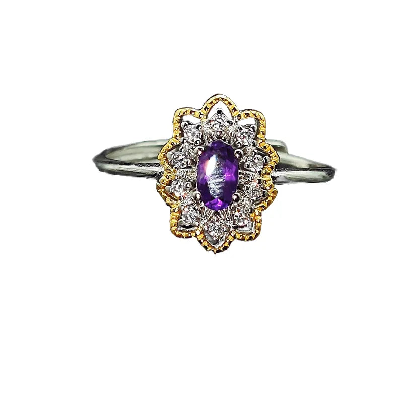 Oval Engagement Ring 3*5 925 Silver Amethyst Open Ring