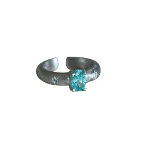 Oval Engagement Ring 925 Silver Paraiba Paparacha Open Ring