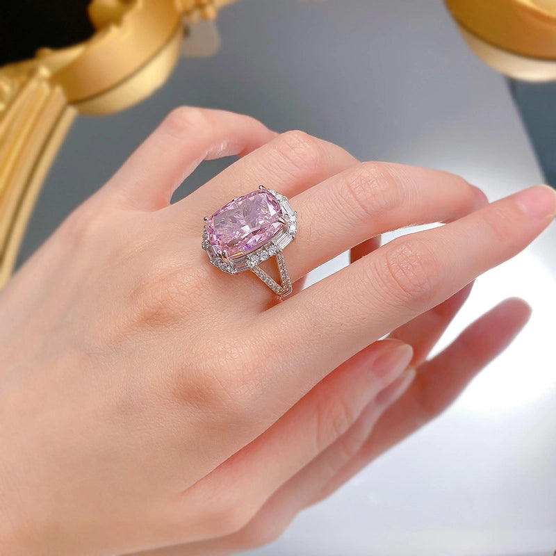 Cushion Engagement Ring 12*16 925 Silver High Carbon Diamond