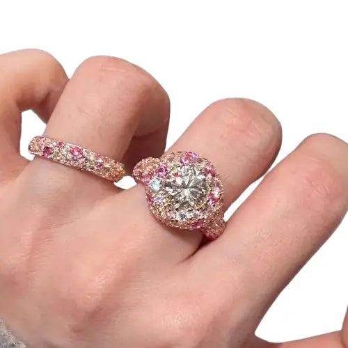 Round Engagement Ring 925 Silver High Carbon Diamond