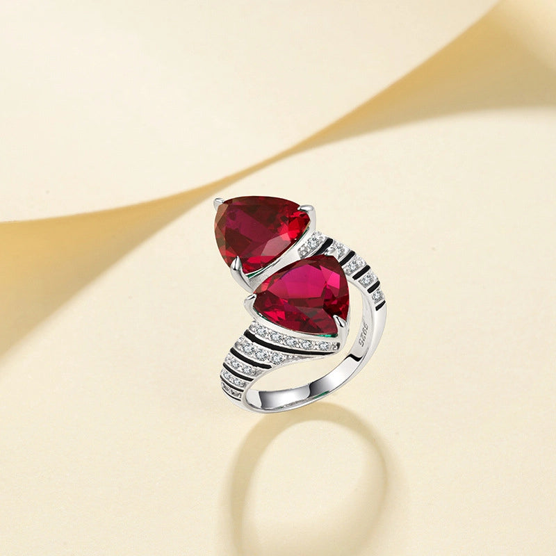 Triangle Engagement Ring 925 Silver Ruby Sapphire Emerald Open Ring