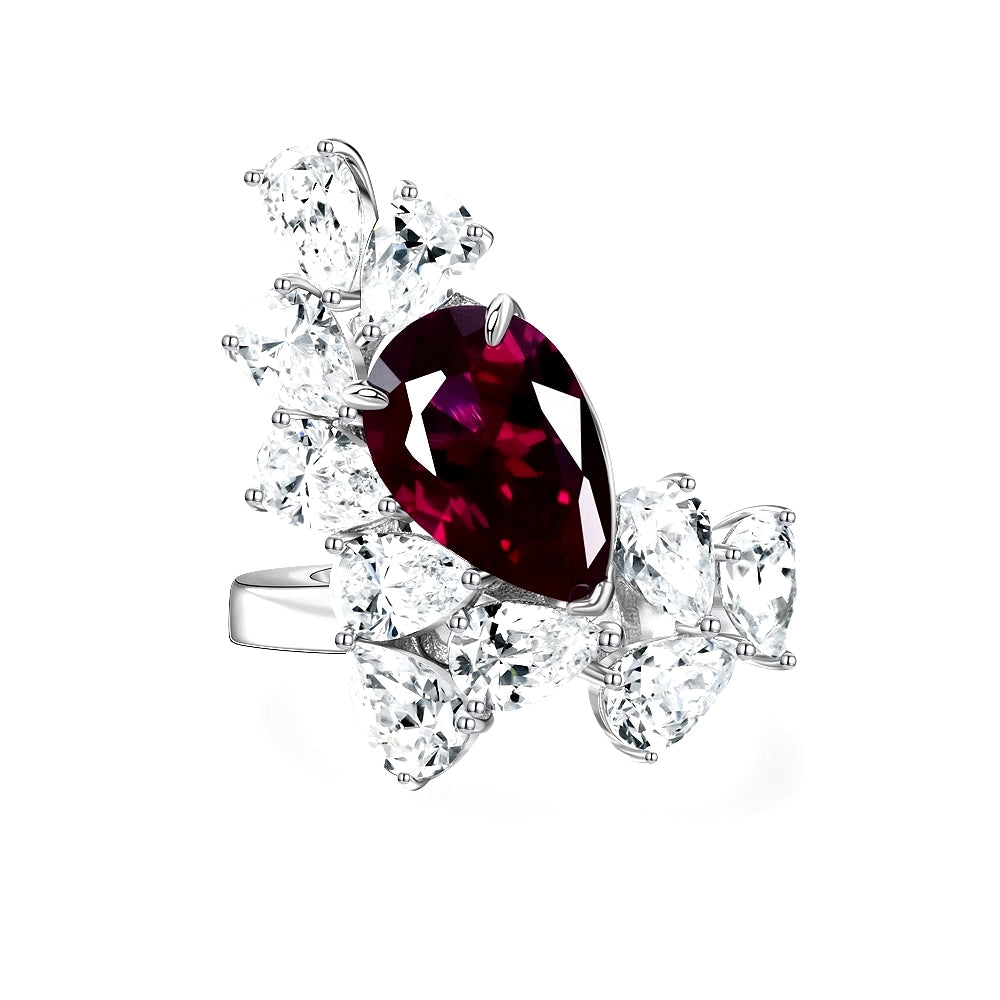 Pear Engagement Ring 8*12 925 Silver Ruby