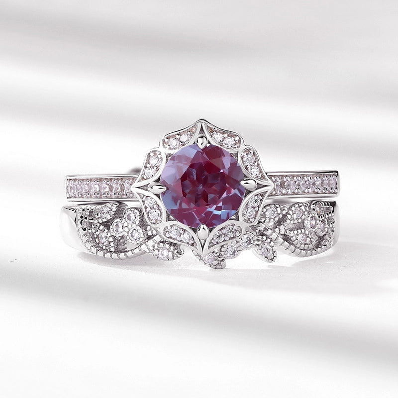 Round Engagement Ring 6*6 925 Silver Alexandrite