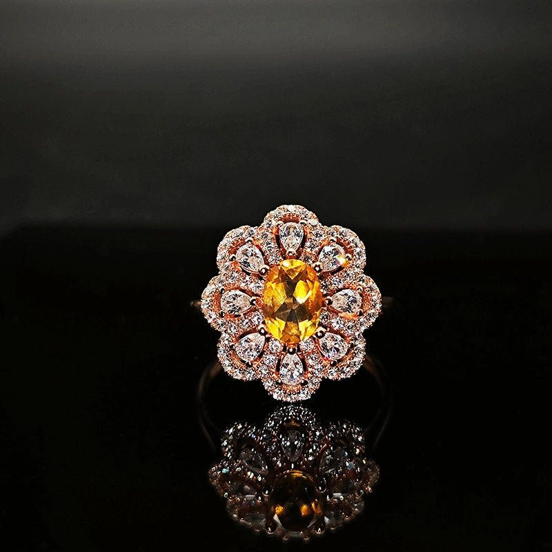 Oval Engagement Ring 5*7 925 Silver Citrine Open Ring