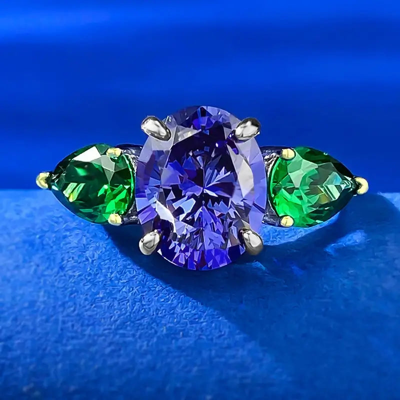Oval Engagement Ring 8*10 925 Silver Tanzanite