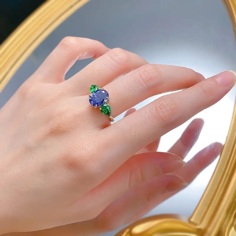 Oval Engagement Ring 8*10 925 Silver Tanzanite