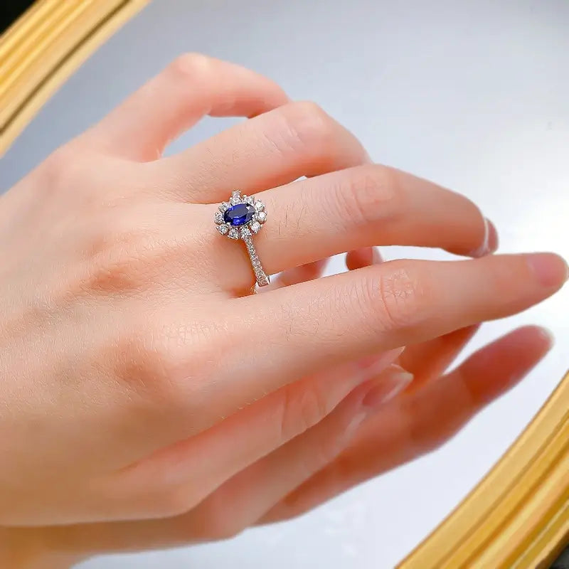 Oval Engagement Ring 4*6 925 Silver Sapphire