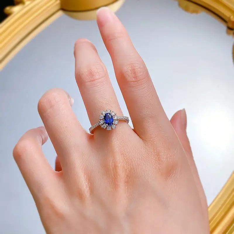 Oval Engagement Ring 4*6 925 Silver Sapphire