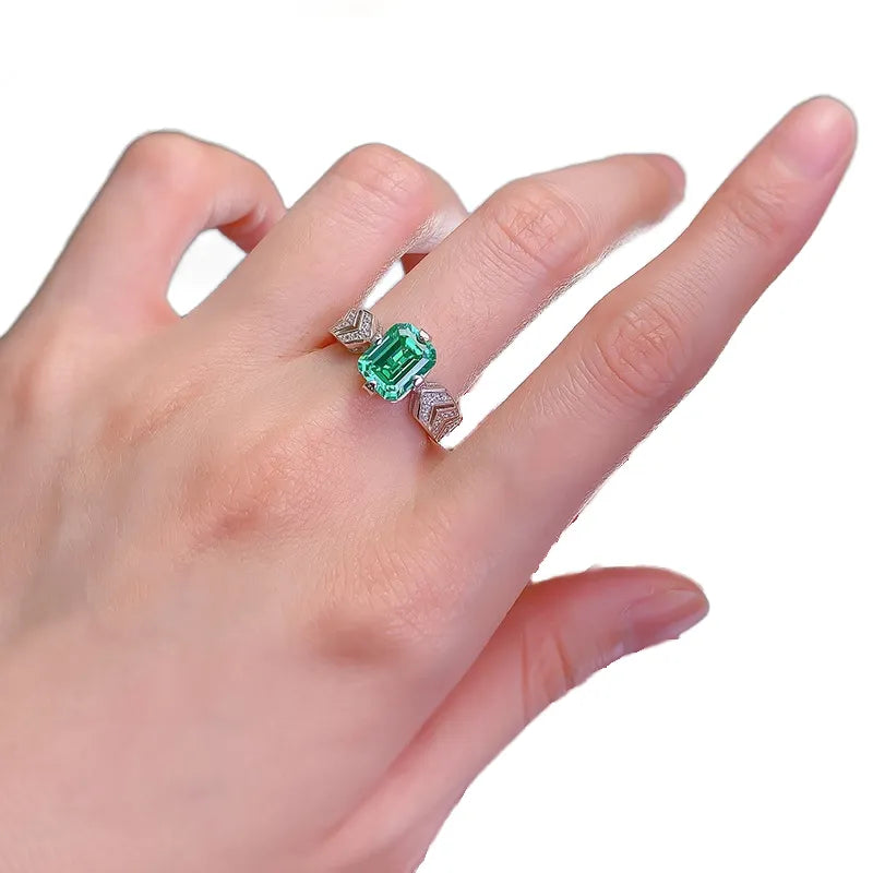 Emerald Engagement Ring 7*9 925 Silver Zircon