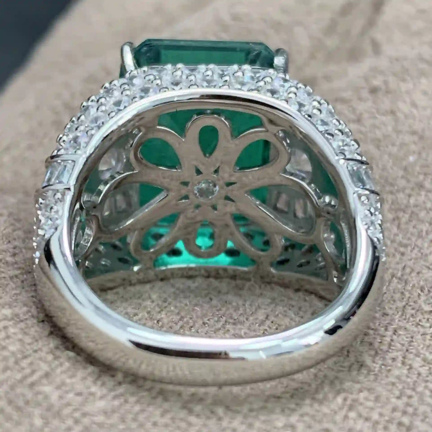 Emerald Engagement Ring 925 Silver High Carbon Diamond