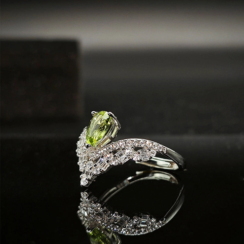 Pear Engagement Ring 5*7 925 Silver Peridot Open Ring