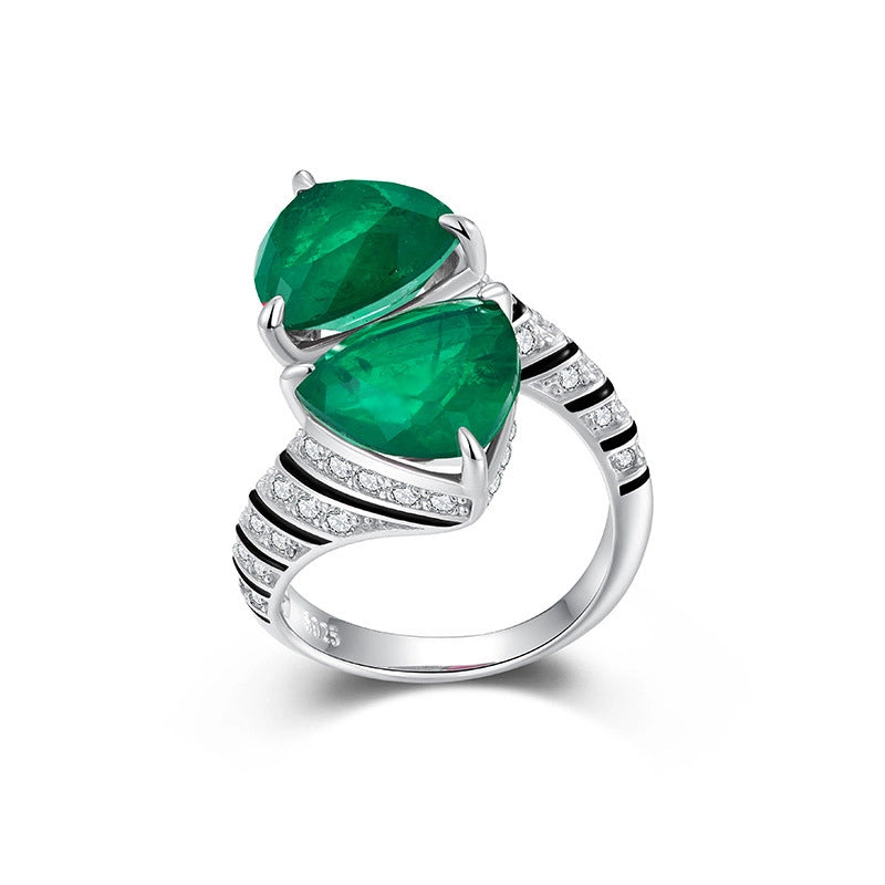 Triangle Engagement Ring 925 Silver Ruby Sapphire Emerald Open Ring