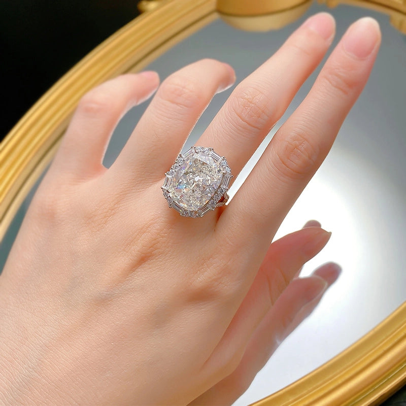 Cushion Engagement Ring 12*16 925 Silver High Carbon Diamond