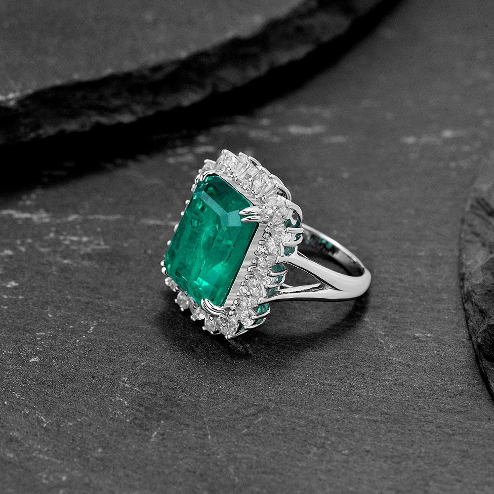 Emerald Engagement Ring 9ct 12*15 925 Silver High Carbon Diamond
