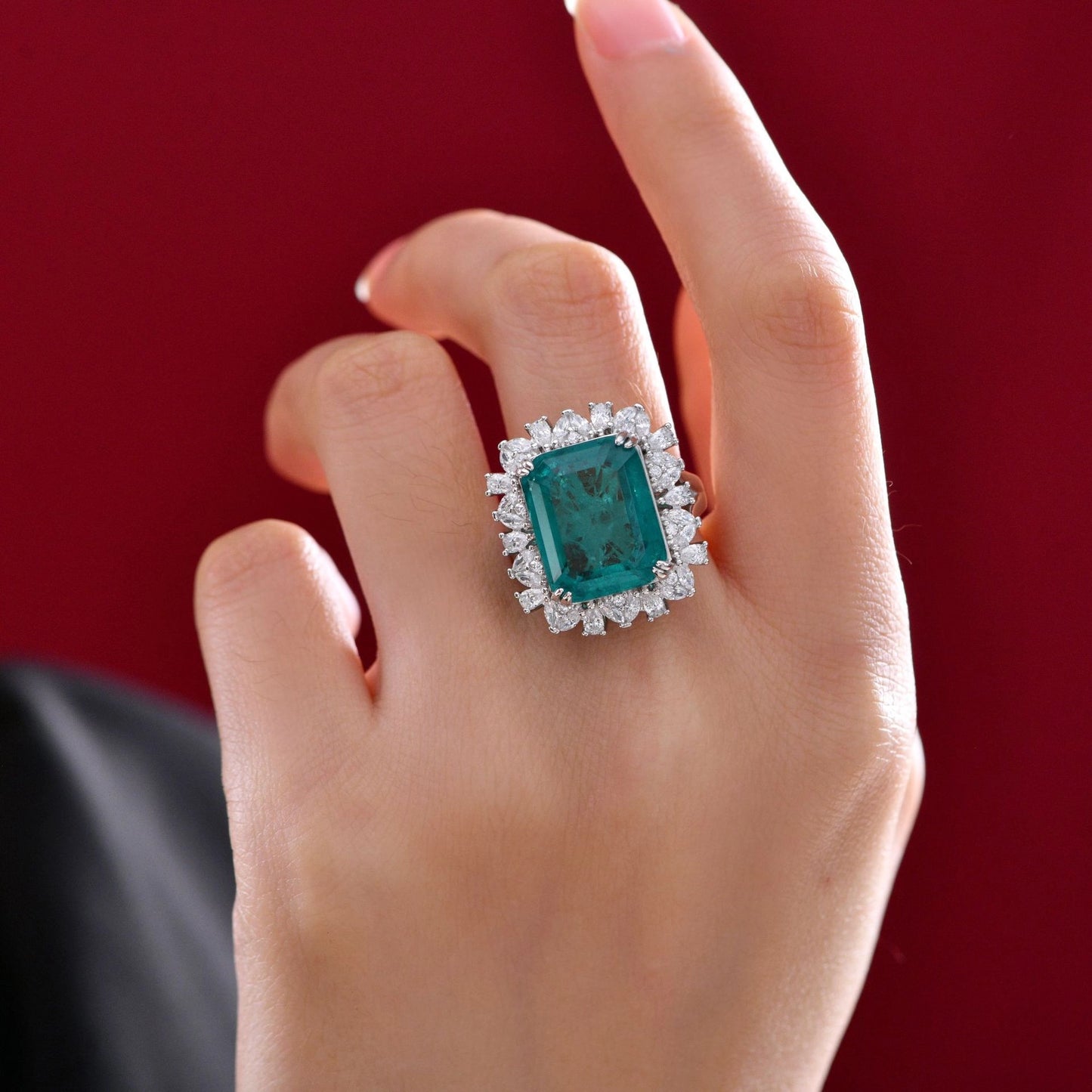 Emerald Engagement Ring 9ct 12*15 925 Silver High Carbon Diamond