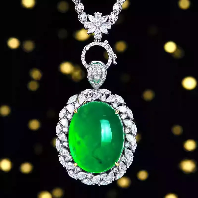 Engagement Ring 18K Gold 36.41ct Afghan Cabochon Emerald Ring