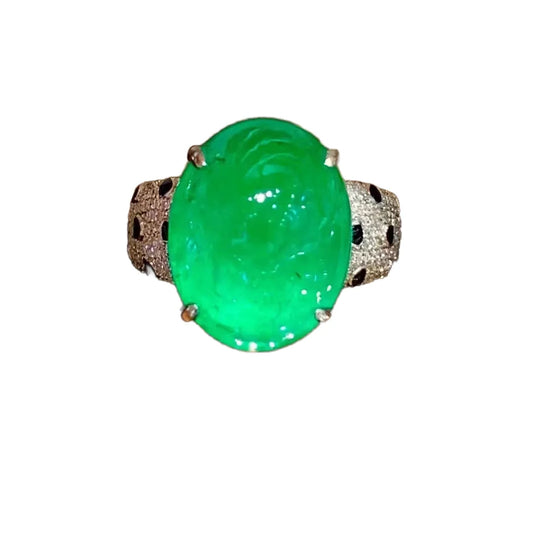 Oval Engagement Ring 18K Gold 11.2ct Natural Emerald Ring