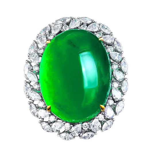 Engagement Ring 18K Gold 36.41ct Afghan Cabochon Emerald Ring