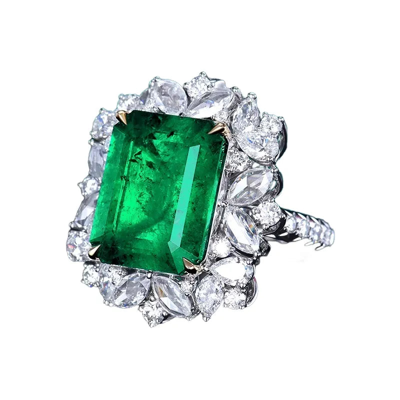 Engagement Ring 18K Gold 13.8ct Colombian Natural Emerald Ring