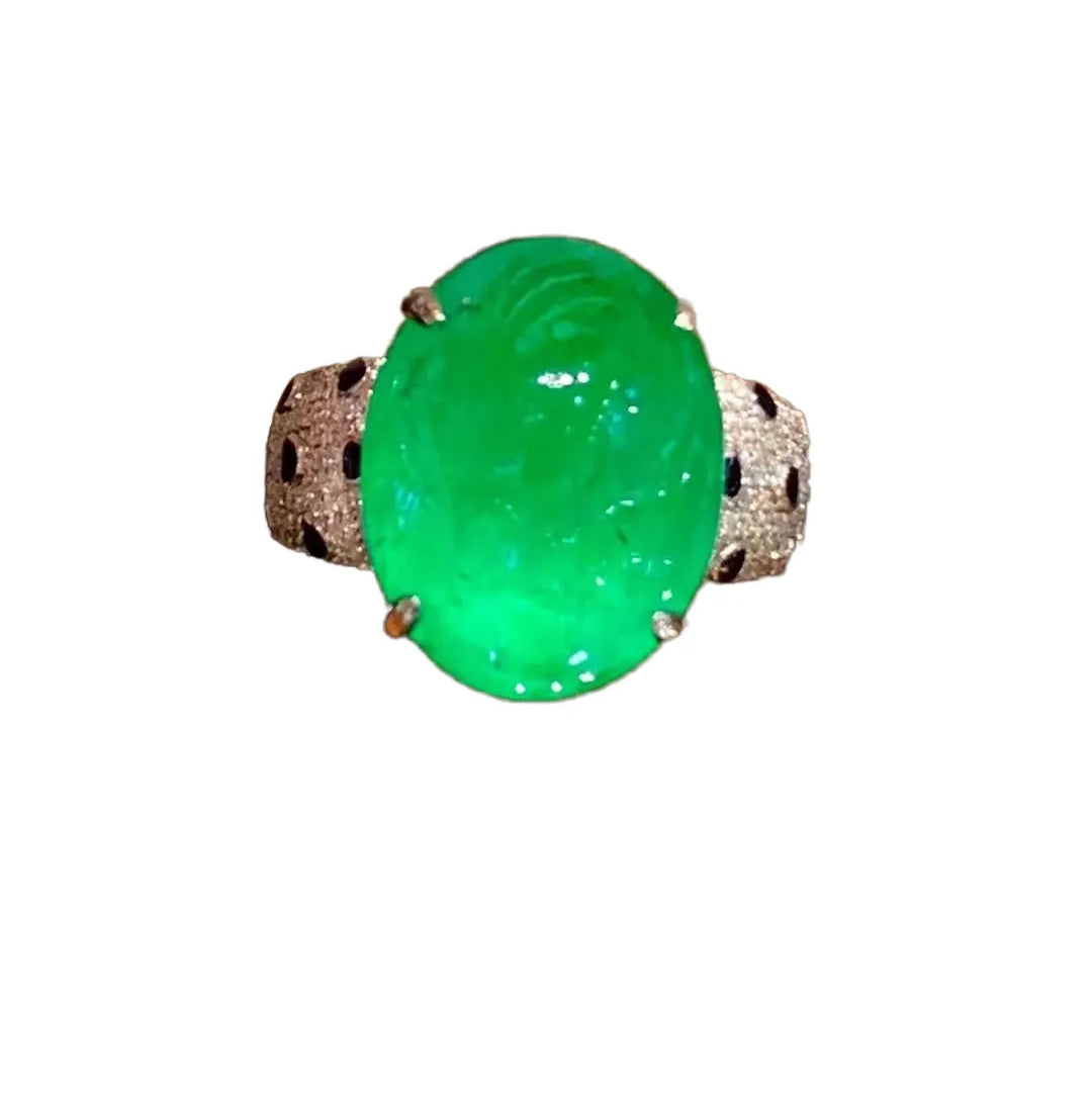 Oval Engagement Ring 18K Gold 11.2ct Natural Emerald Ring