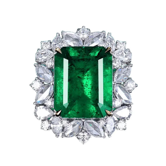 Engagement Ring 18K Gold 13.8ct Colombian Natural Emerald Ring