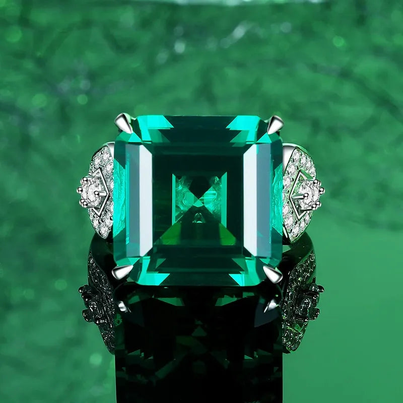 Asscher Engagement Ring 10ct 15*15 925 Silver Emerald Open Ring