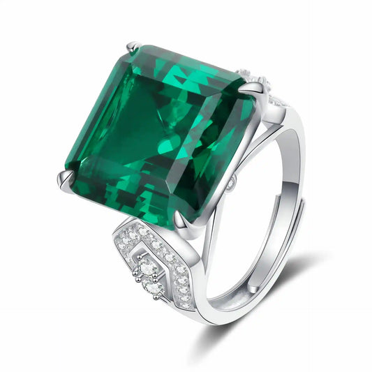 Asscher Engagement Ring 10ct 15*15 925 Silver Emerald Open Ring