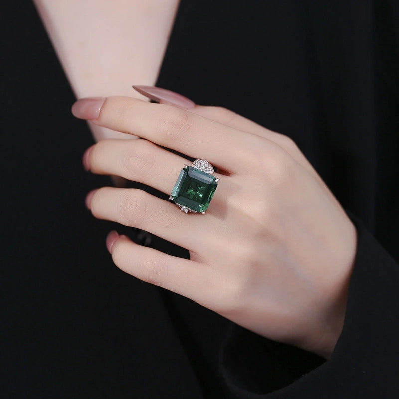 Asscher Engagement Ring 10ct 15*15 925 Silver Emerald Open Ring