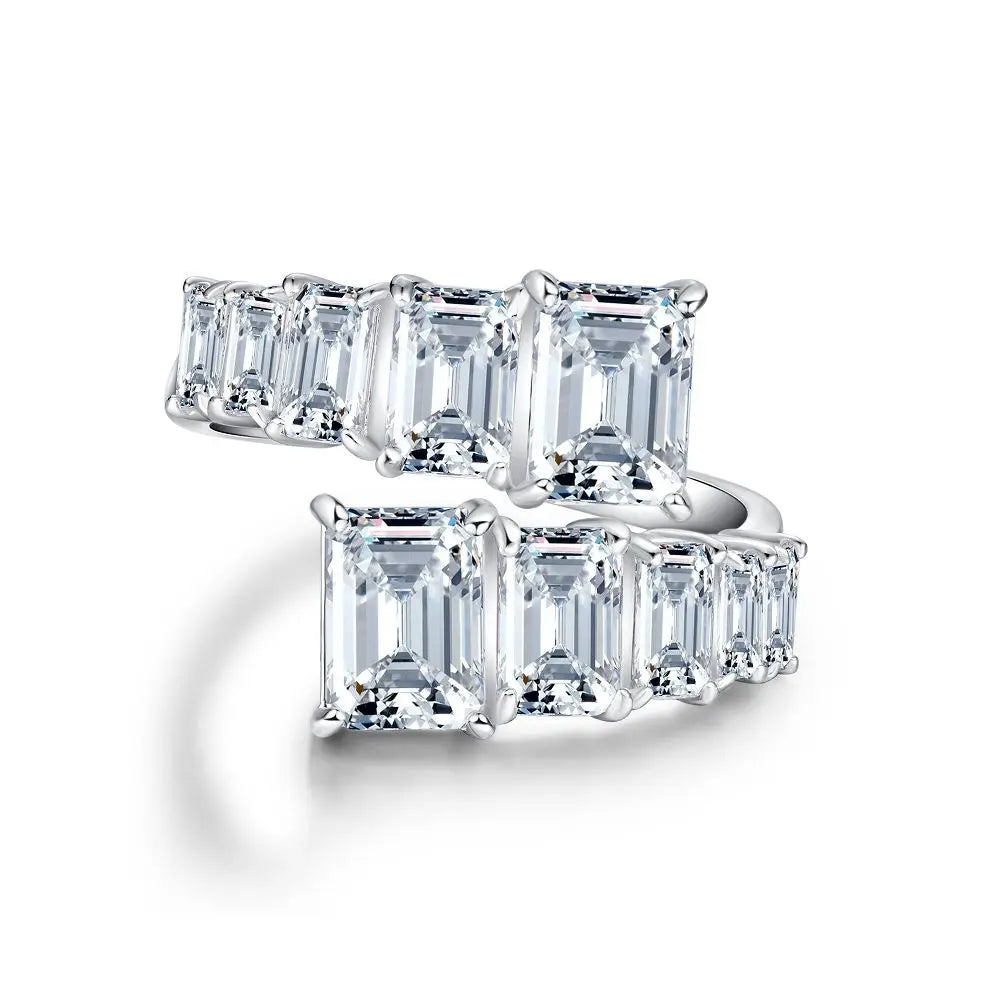 Emerald Engagement Ring White 925 Silver High Carbon Diamond Open Ring