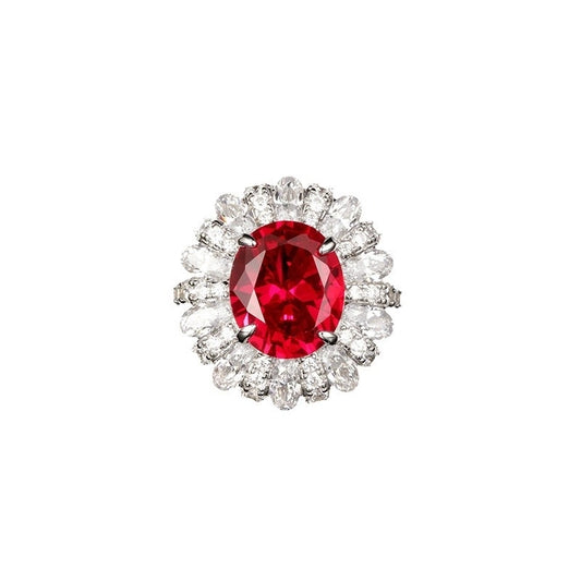 Oval Engagement Ring Red 925 Silver Ruby