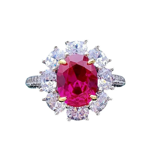 Oval Engagement Ring 2ct Red 925 Silver High Carbon Diamond