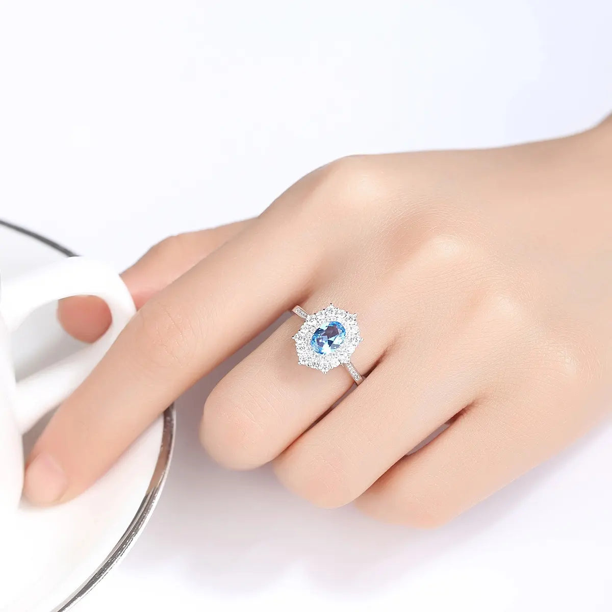 Oval Engagement Ring 7*5 925 Silver High Carbon Diamond