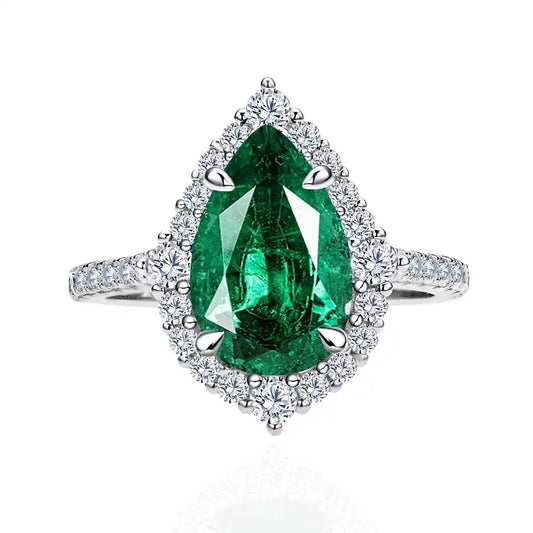 Pear Engagement Ring 2.2ct 8*12 925 Silver Emerald