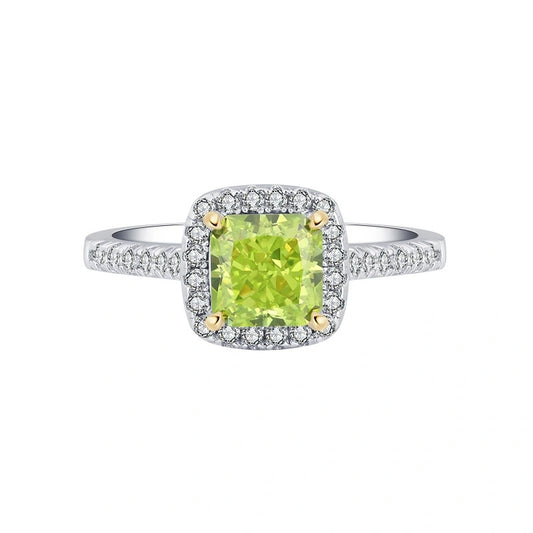 Princess Engagement Ring Olive Green 6.5mm 925 Silver High Carbon Diamond