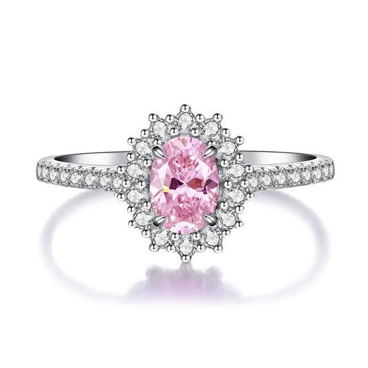 Oval Engagement Ring 925 Silver Cultivated Gems