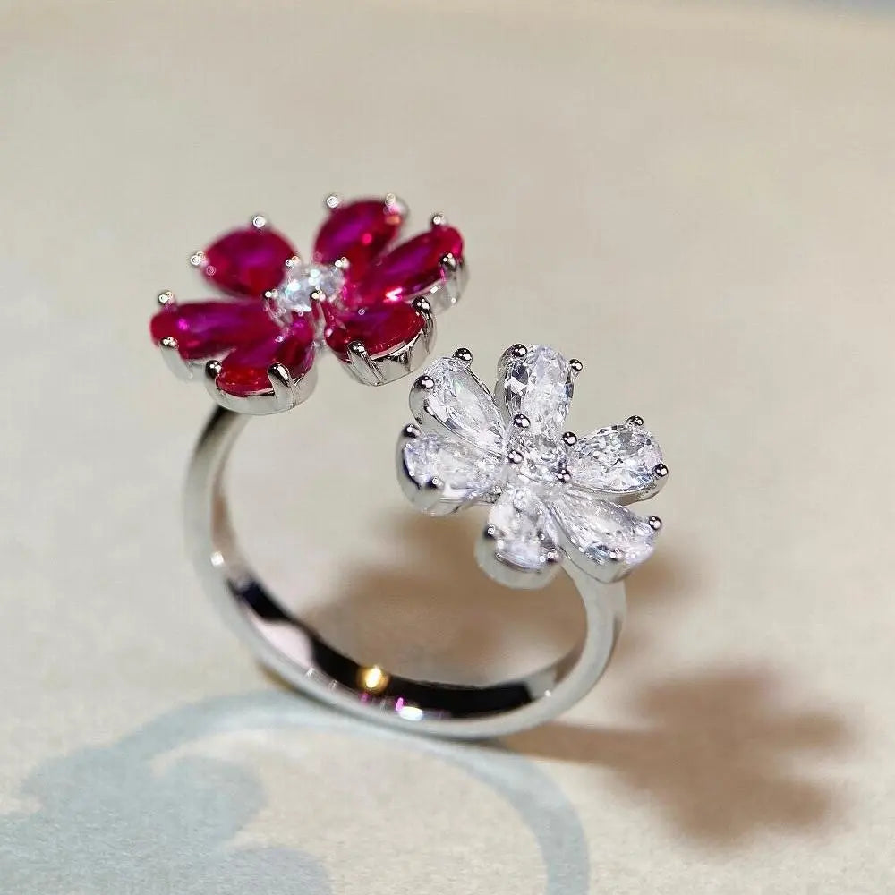 Pear Round Engagement Ring 925 Silver High Carbon Diamond Open Ring
