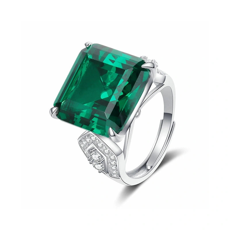 Asscher Engagement Ring 10ct 15*15 925 Silver Emerald Open Ring