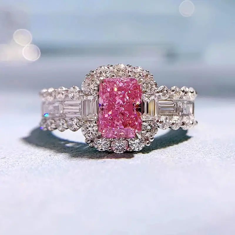 Radiant Engagement Ring 5*7 925 Silver High Carbon Diamond