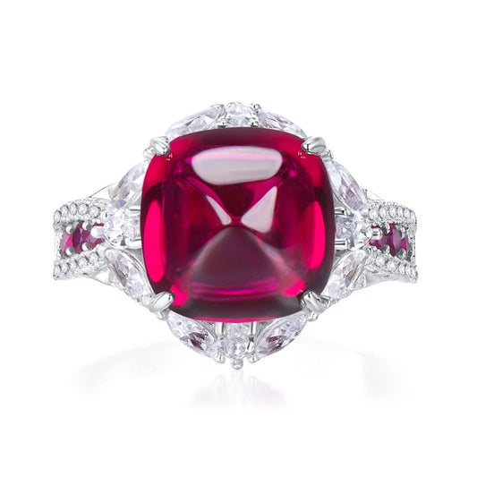 Sugar Tower Engagement Ring 12*12 925 Silver Ruby