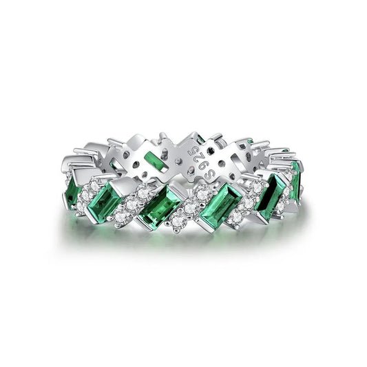 Emerald Engagement Ring Drilling Design 925 Silver High Carbon Diamond